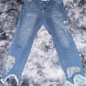 Lane Bryant Light Blue Embroidered Skinny Jeans